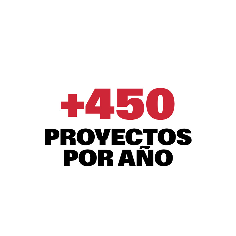 Texto que indica más de 450 proyectos al año.