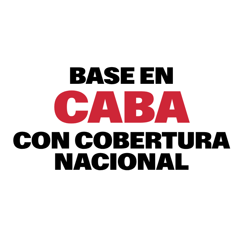 Texto que dice 'Base en Caba con cobertura nacional' en letras negras y rojas sobre fondo blanco.