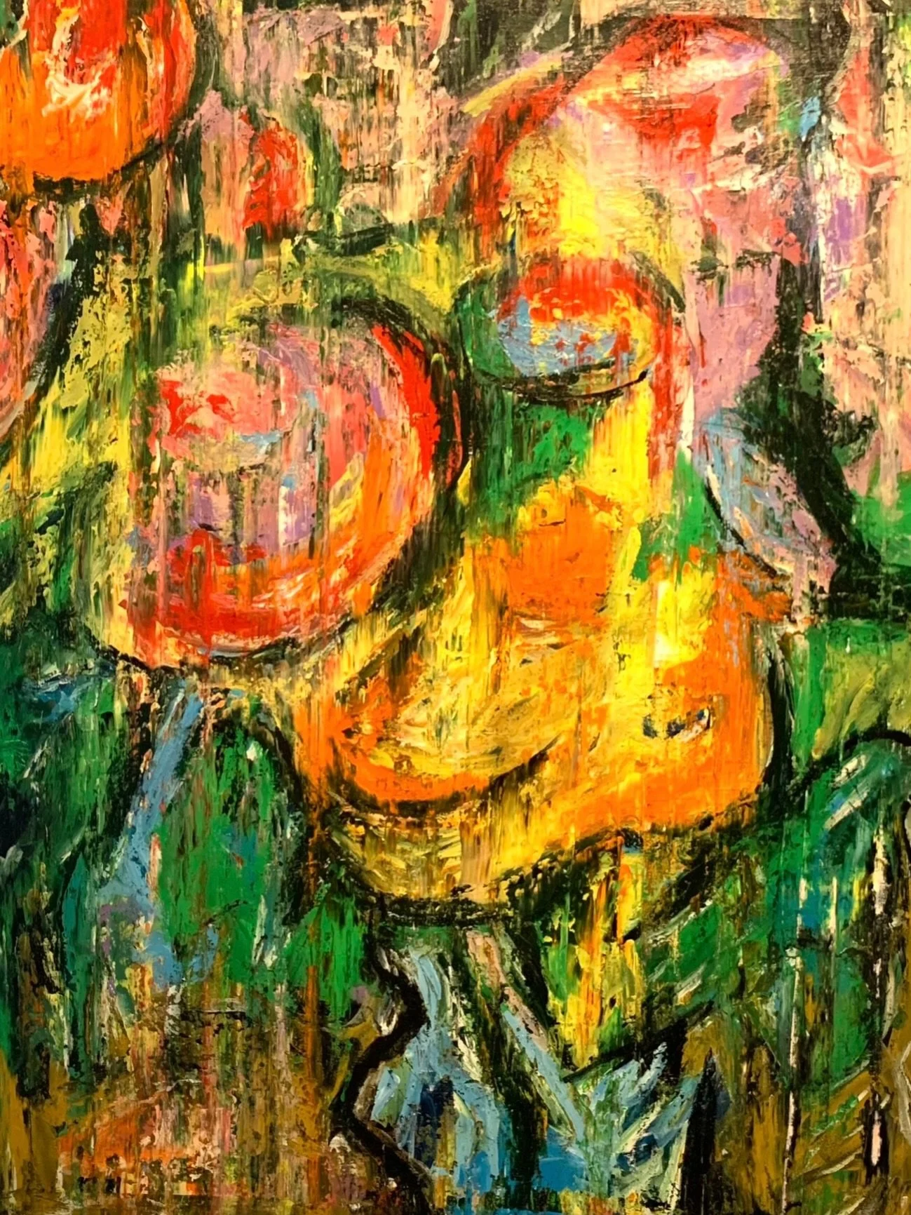 Saverpierre- Orange Zinnia (Zinnia elegans) for affection forever more. 40x30in SOLD