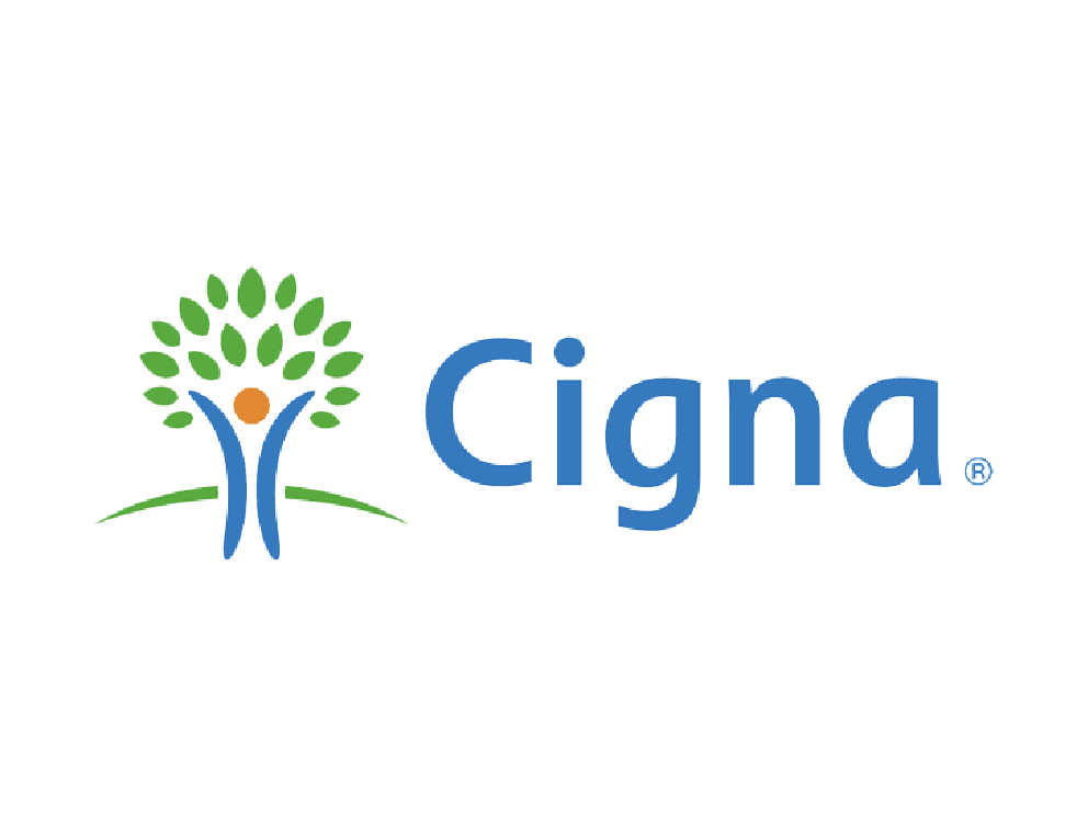 Cigna logo featuring a stylized tree with green leaves and an orange circle representing the sun or fruit, accompanied by the text 'Cigna' in blue.