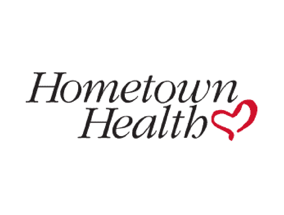 Hometown Health logo with black text and a red heart outline