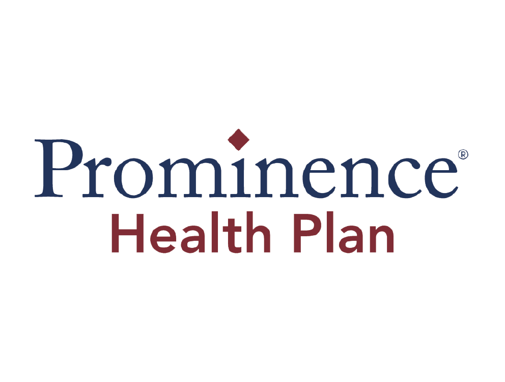 Logo for Prominence Health Plan with the company name and a small diamond-shaped icon above the letter 'i'.