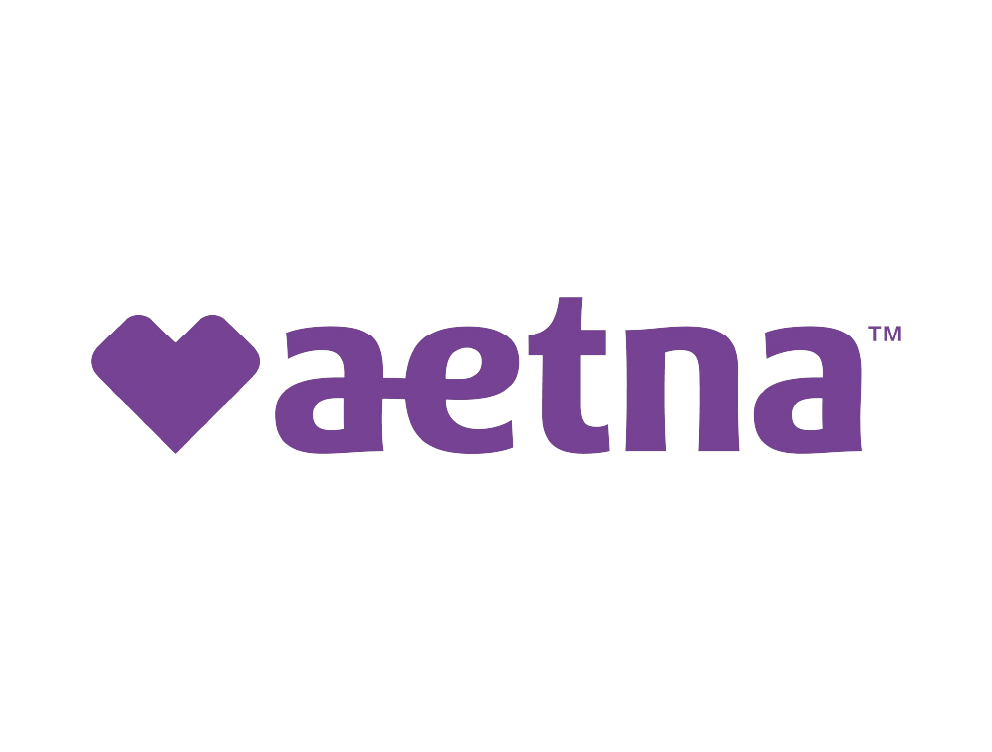 A logo with a purple heart shape followed by the word 'aetna' in purple lowercase letters.