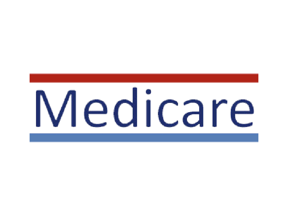 Medicare logo with red, blue, and black horizontal lines above and below the word 'Medicare' in blue text.
