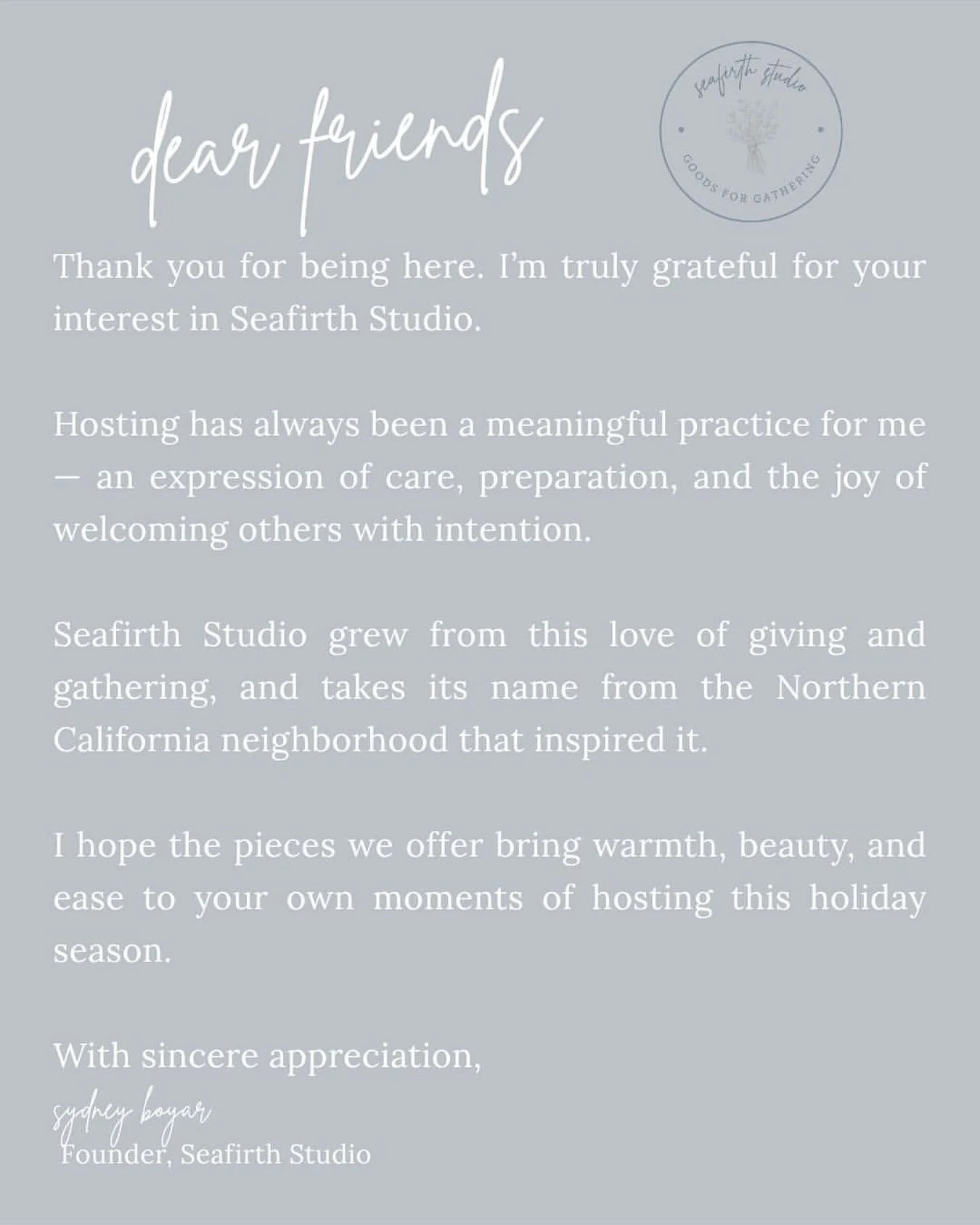 Thanksgiving is just around the corner and I'm filled with gratitude for the Seafirth Studio Community. We're only just beginning!