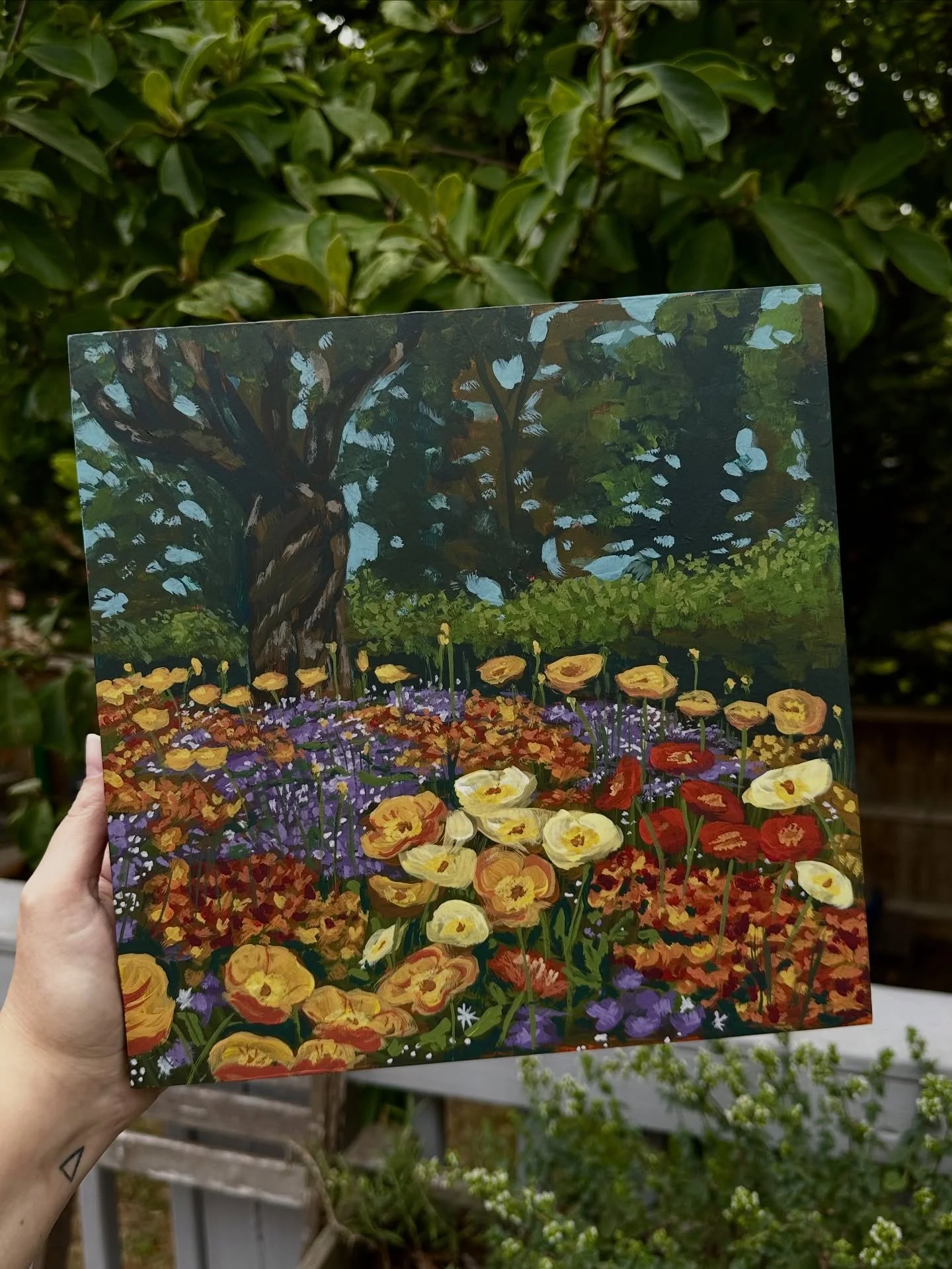 A little burst of color for you in the midst of stick season 🌺🌼🪻I realized I didn&rsquo;t really have a great still photo of my wildflowers painting on the grid, and I wanted to tell you that it&rsquo;s currently available at @mosaicartcollective 