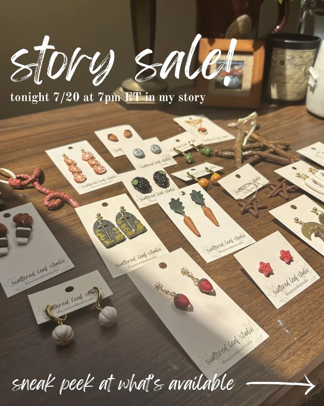 I have never done a story sale before but i GOTTA yeet some of this inventory so tune in tonight (July 20) at 7pm ET! #artist #handmadejewelry #whimsicaljewelry