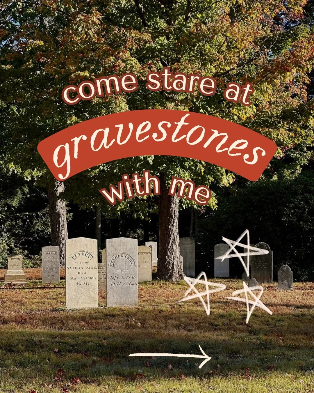 Tis the season to be strange and off-putting at the graveyard 🪦🍂 jk that&rsquo;s every season for me. These stones are at the graveyard in my town that I walk through a lot, which was also the inspiration for the art on my October postcard for Pen 