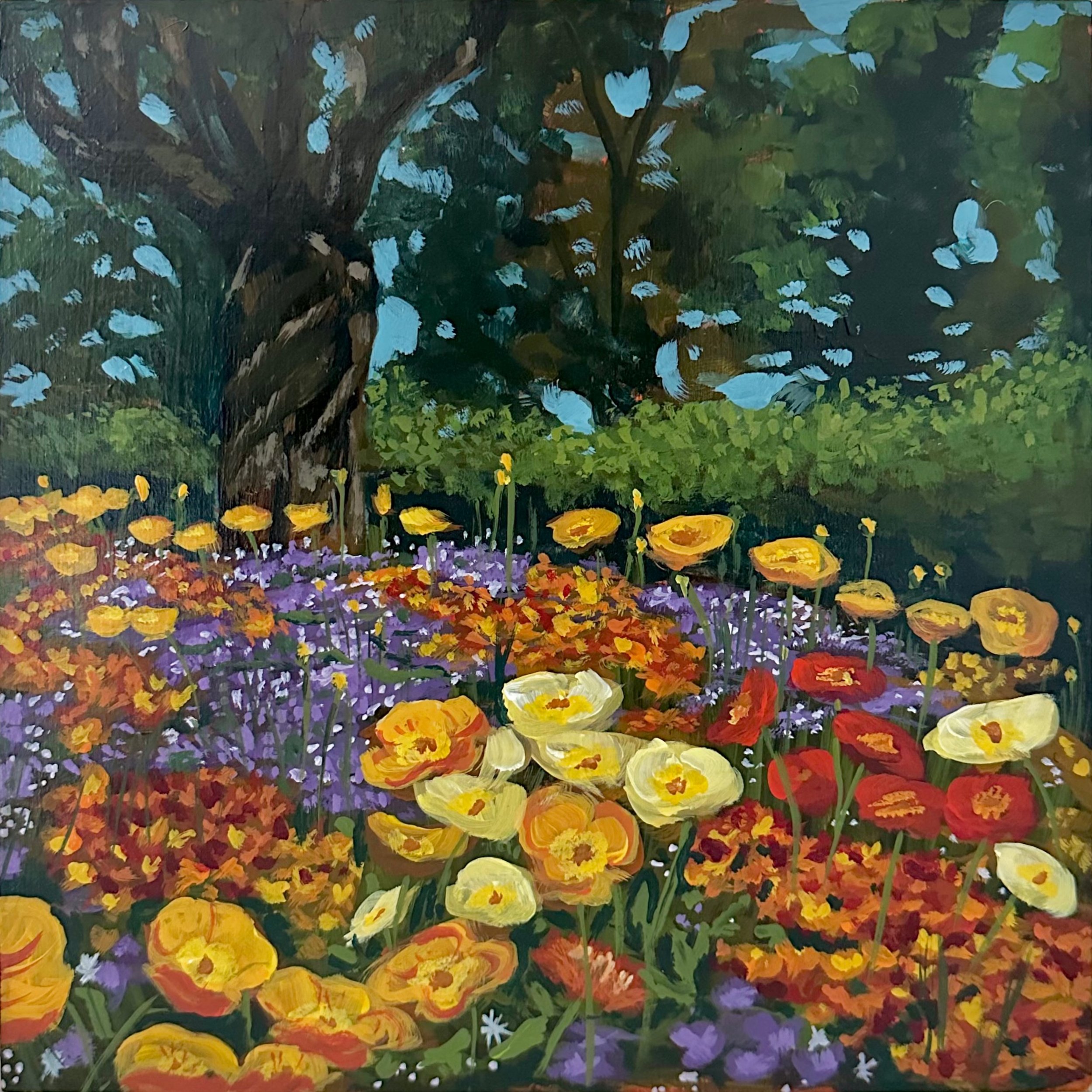French Wildflowers, Acrylic gouache on cradled wood panel, 10x10, 2024