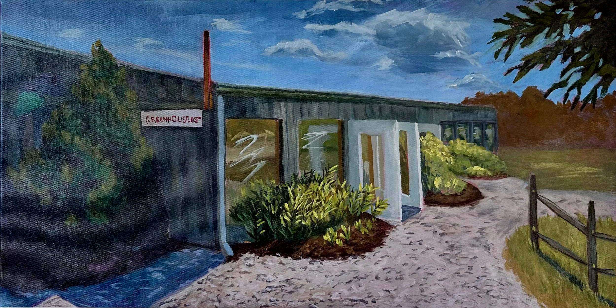 Arnold House Greenhouse, Acrylic on Canvas, 12x24, 2025