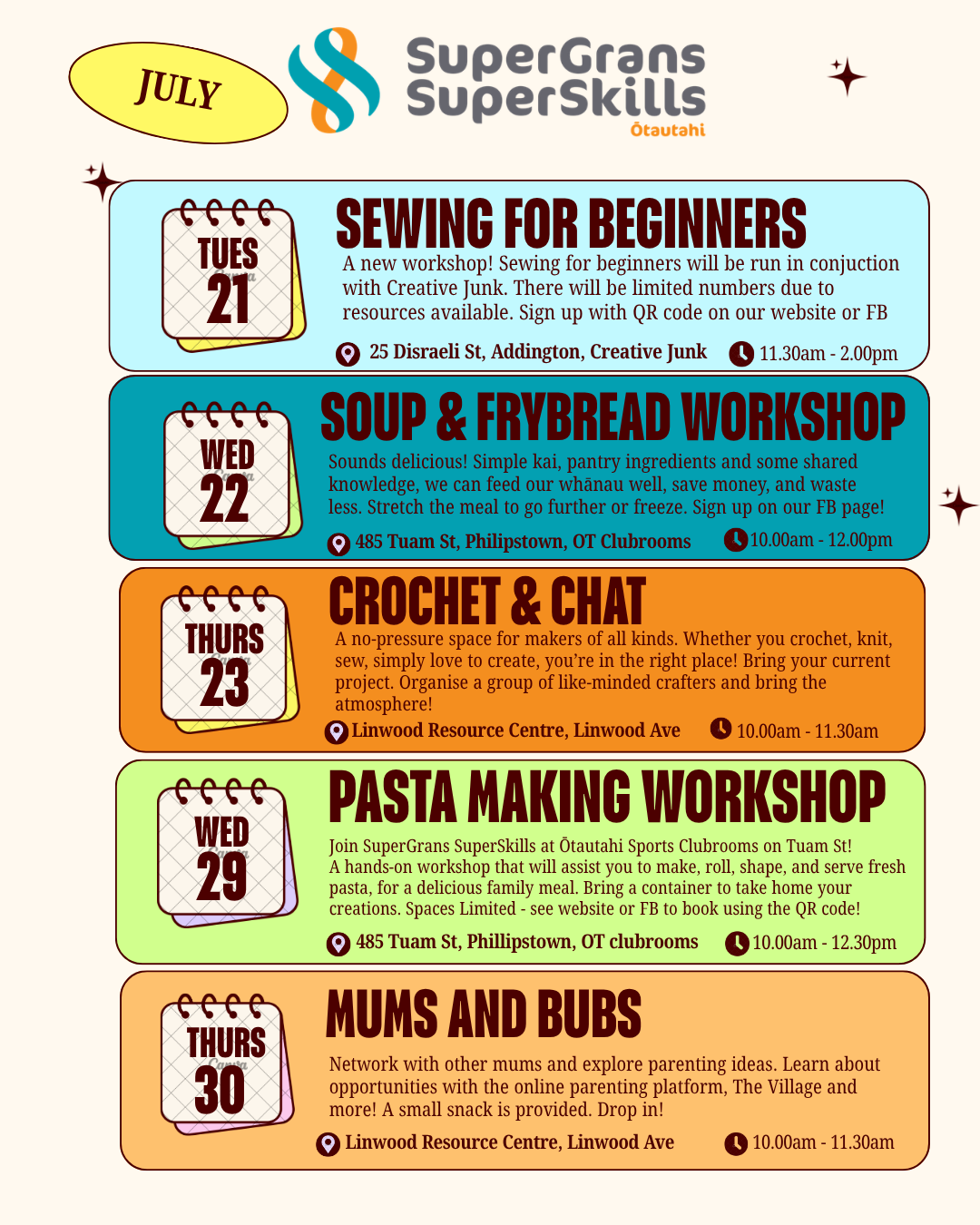 Upcoming Workshops for July