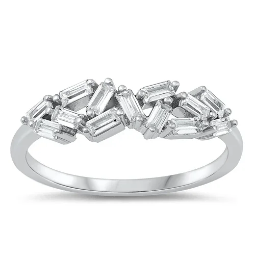 925 Sterling Silver Baguette Cluster Ring