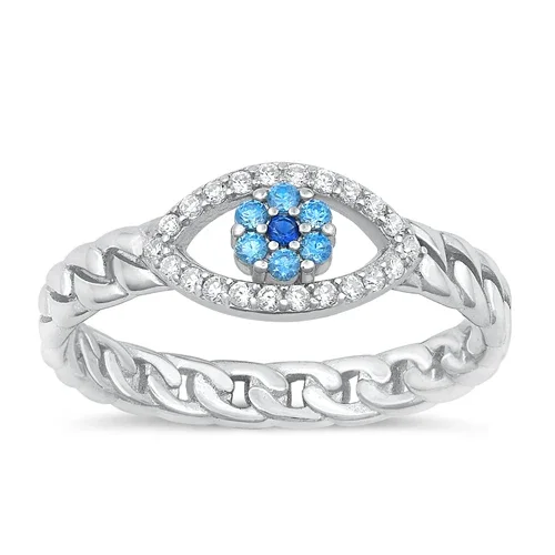 925 Sterling Silver Cuban Evil Eye Ring