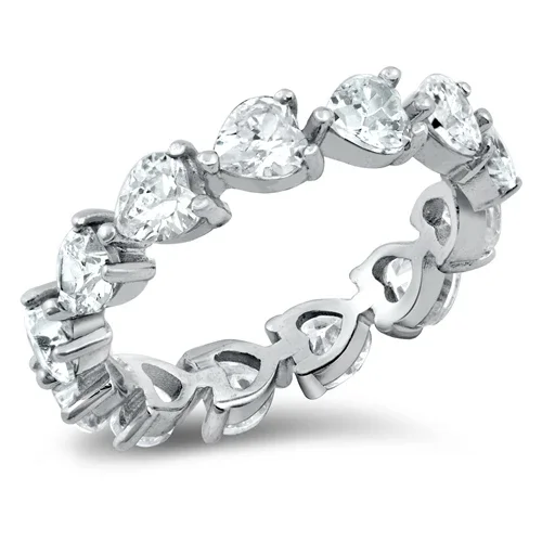 925 Sterling Silver CZ Heart Eternity Band