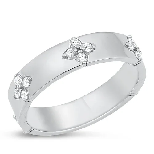 925 Sterling Silver Wide Band w/ CZ Clovers