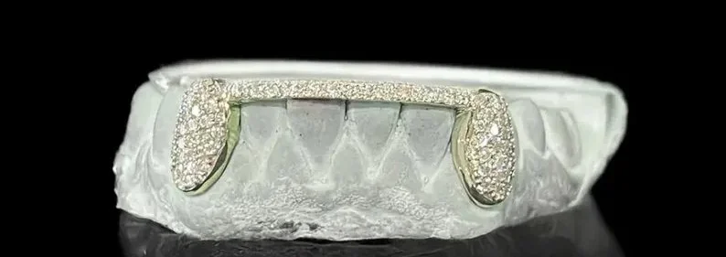 2 Silver Full Moissanite Canines & Bridge