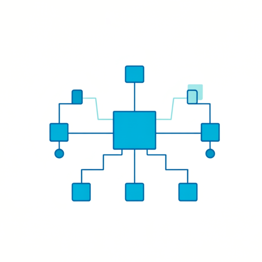 Diagram of a hierarchical organizational chart with interconnected blue squares and circles.