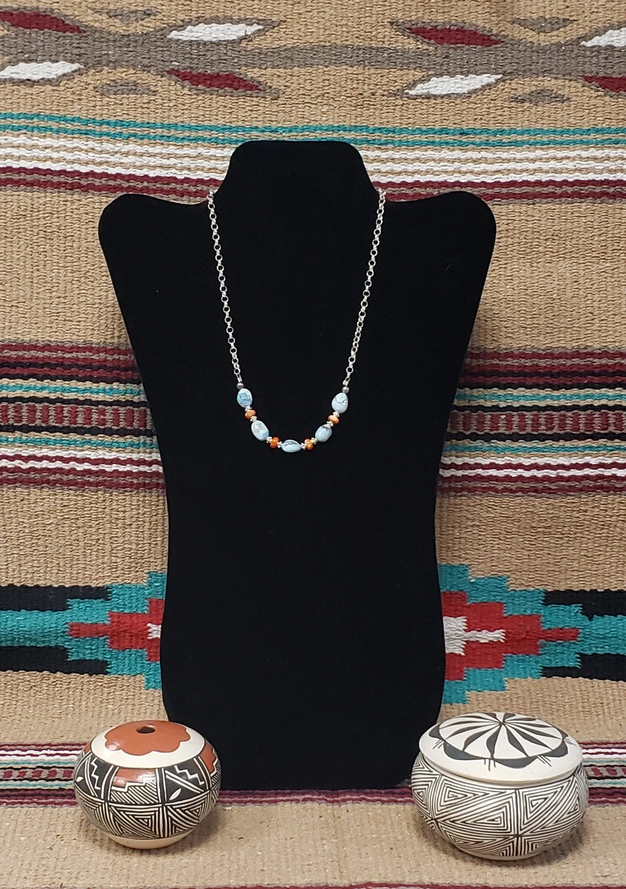 Turquoise and Red Spiny Oyster with Sterling Silver