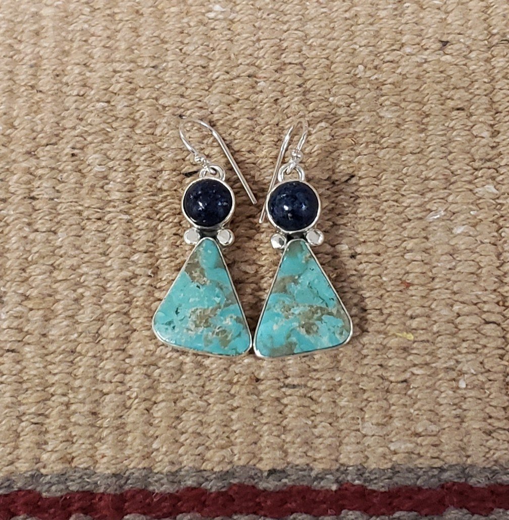 Lapis and Turquoise Dangle Earrings with Sterling Silver