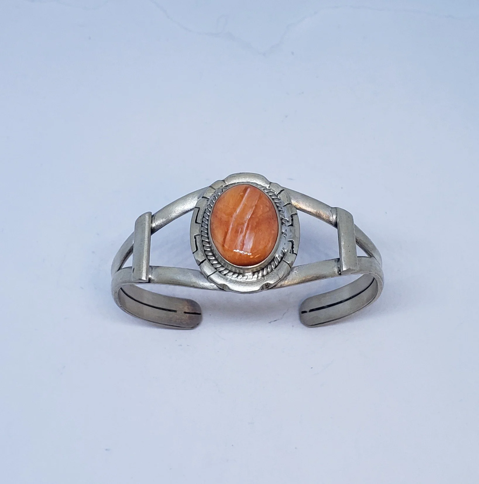Sterling Silver Cuff Bracelet with Orange Spiny Oyster