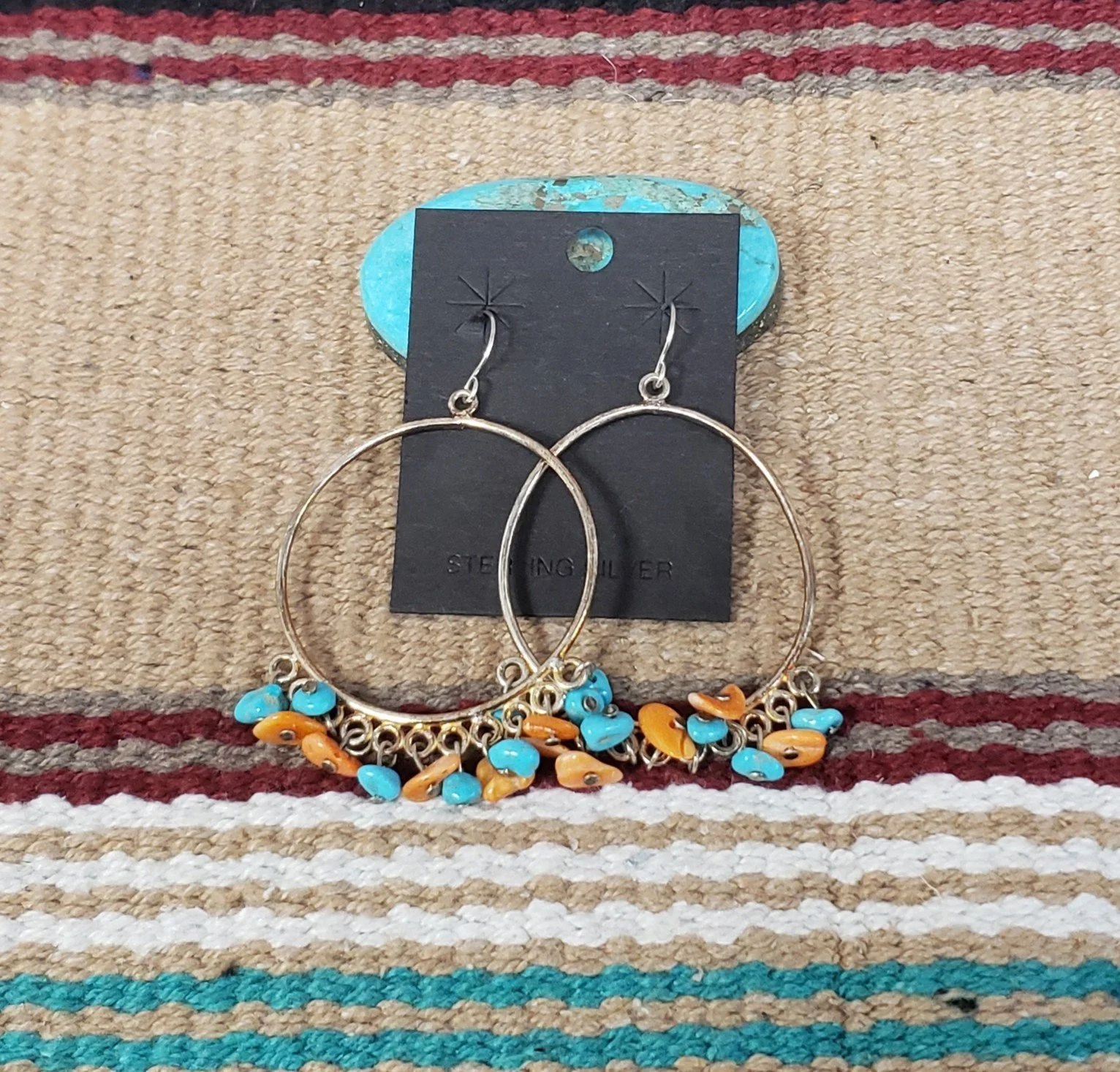 Turquoise and Orange Spiny Earrings with Sterling Silver Dangle Earrings