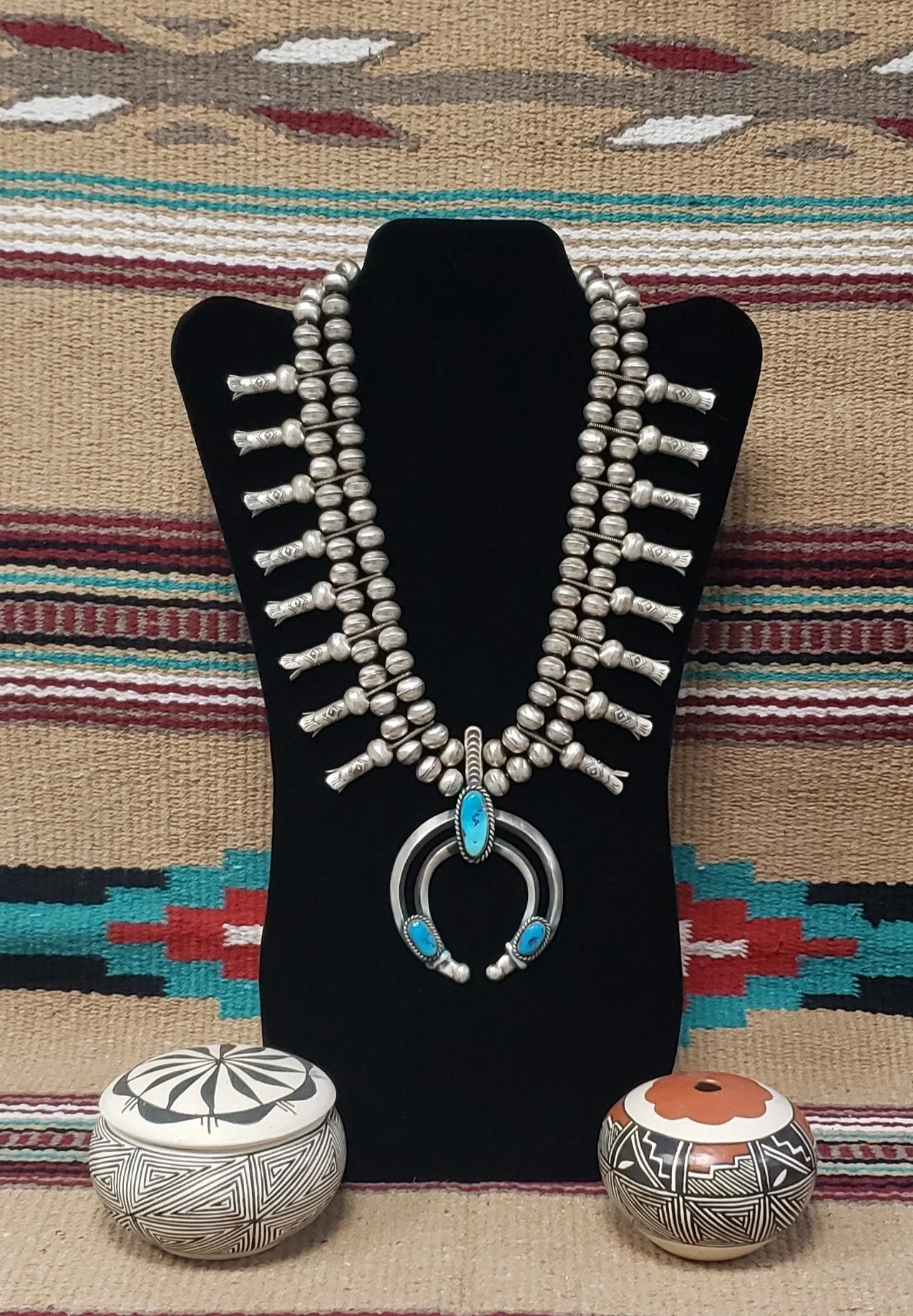 Turquoise Squash Blossom Necklace and Sterling Silver