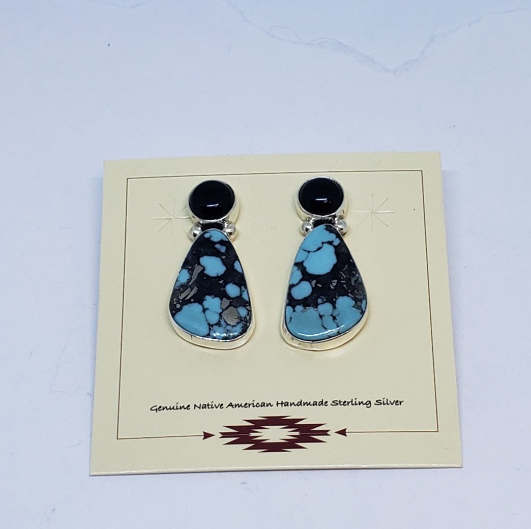 Black Onyx and Turquoise Earrings with Sterling Silver