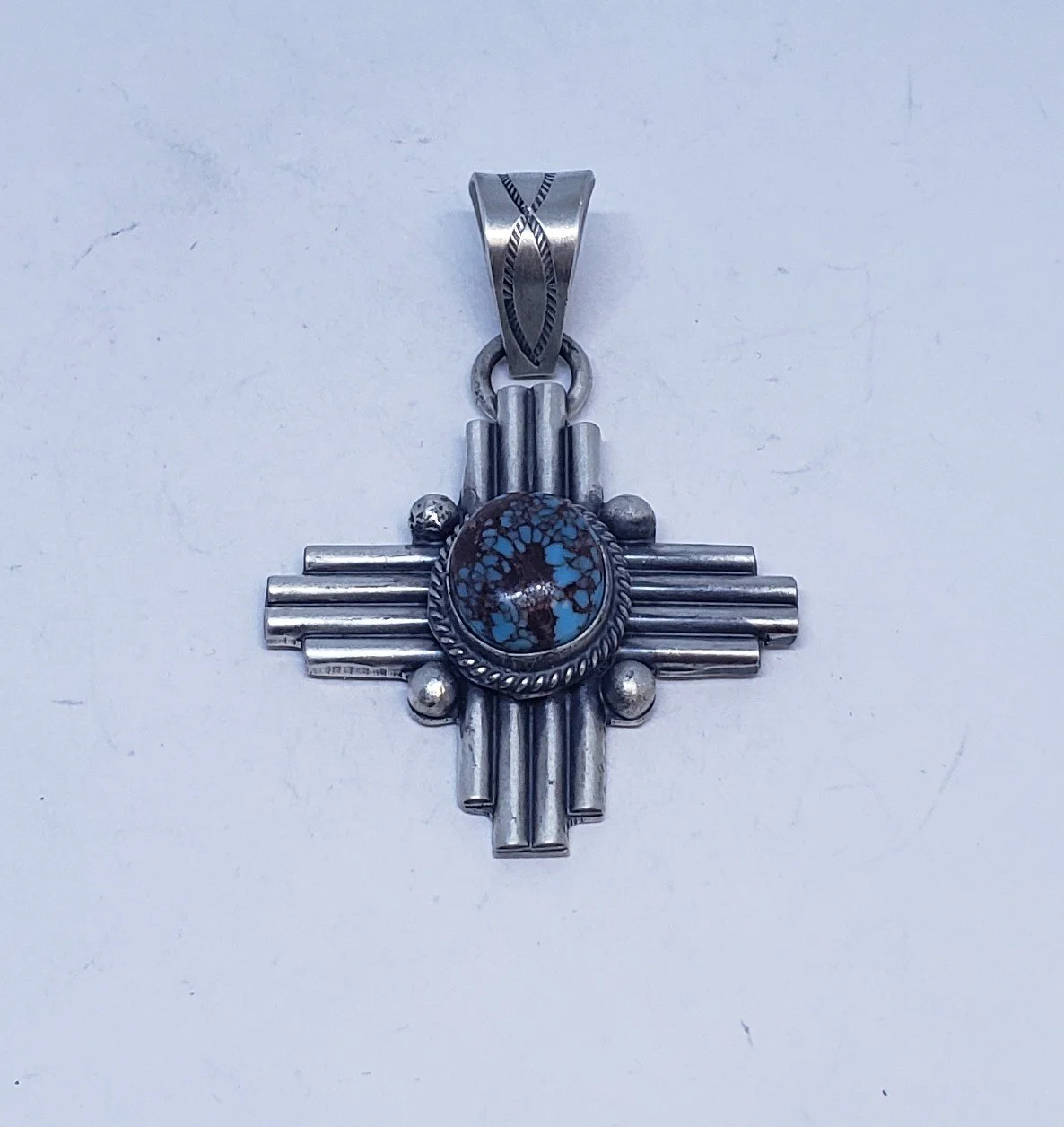 Sterling Silver Zia Pendant with Bisbee Turquoise