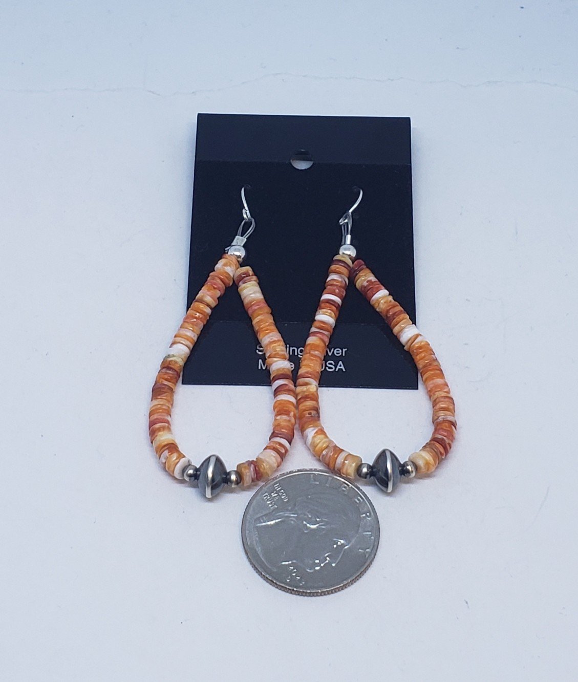 Orange and Red Spiny Earrings with Sterling Silver Beads