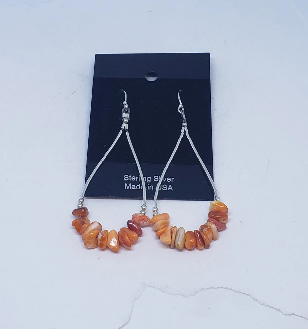 Orange Spiny Oyster Earrings with Sterling Silver