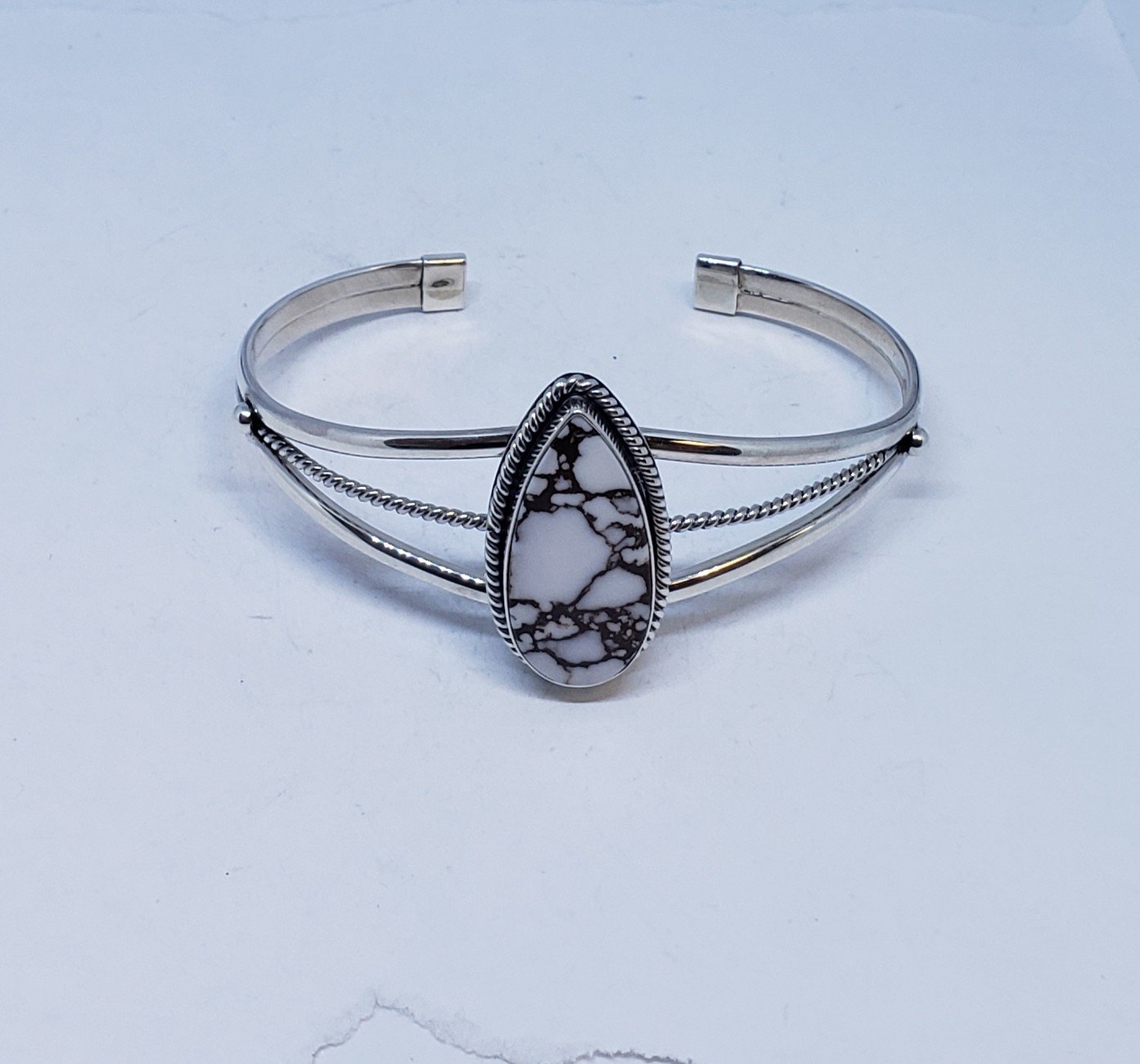 Sterling Silver Cuff Bracelet with White Buffalo