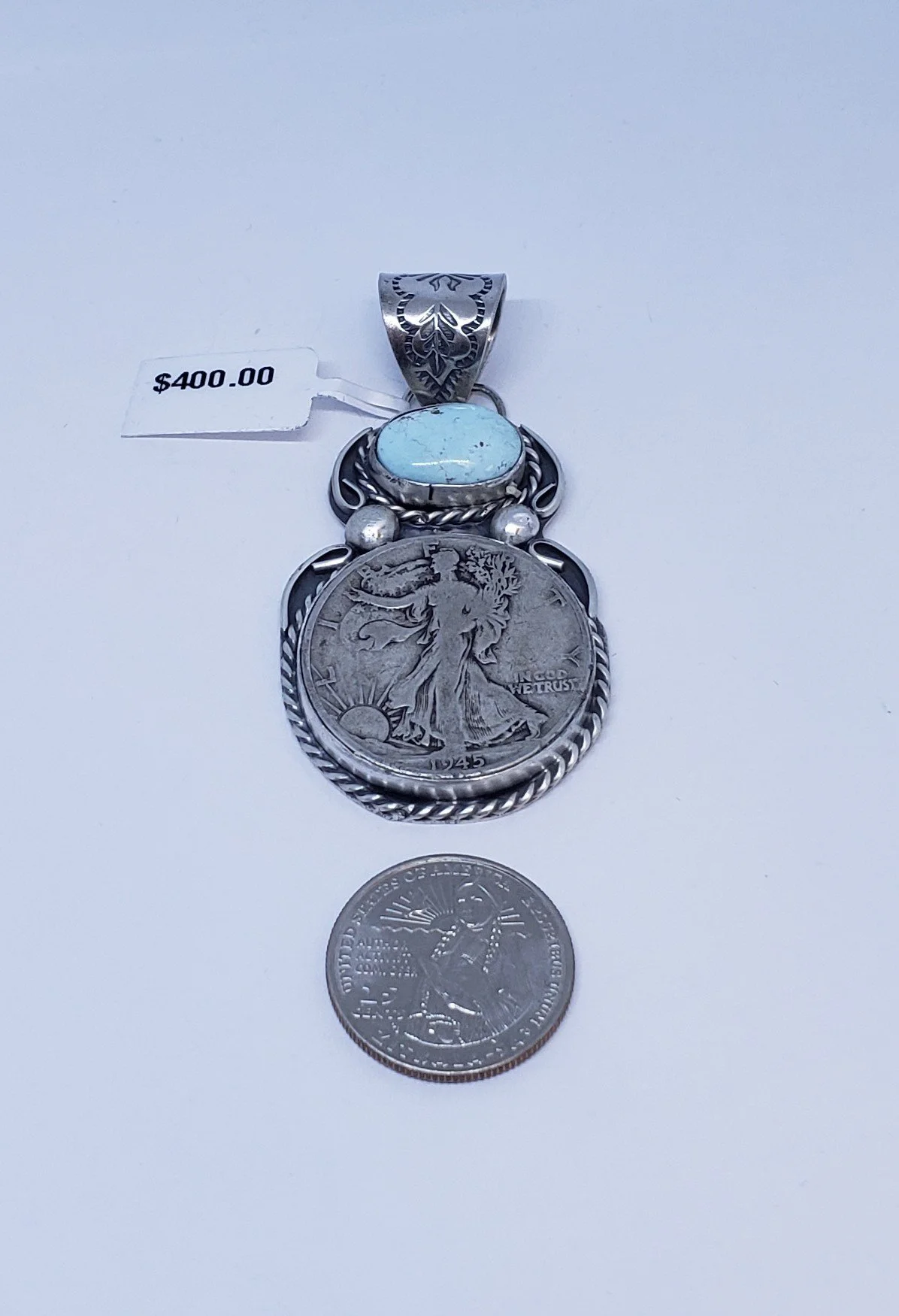Half Dollar Style Turquoise Pendant