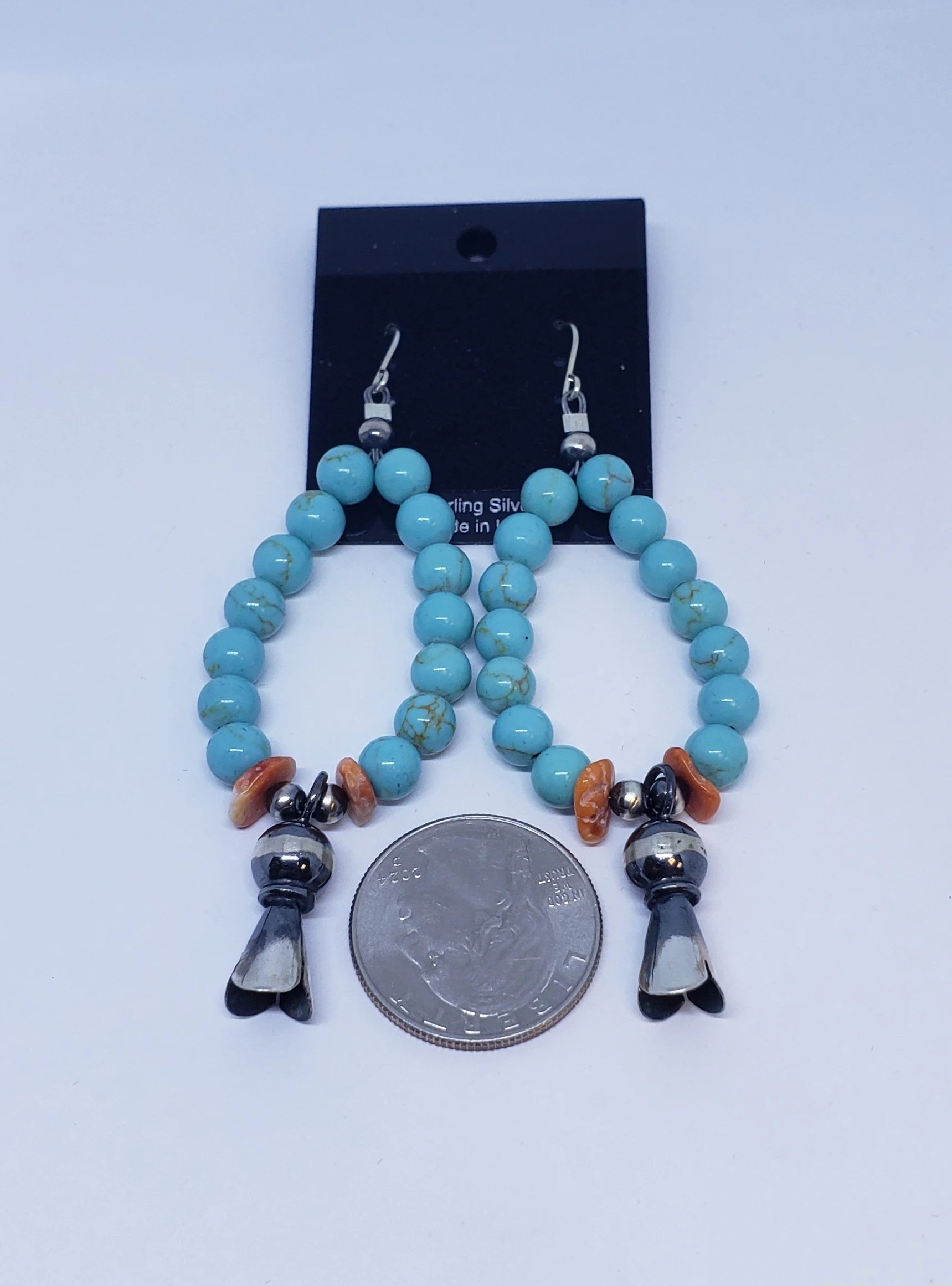 Turquoise Earrings with Navajo Pearls and Spiny Oyster