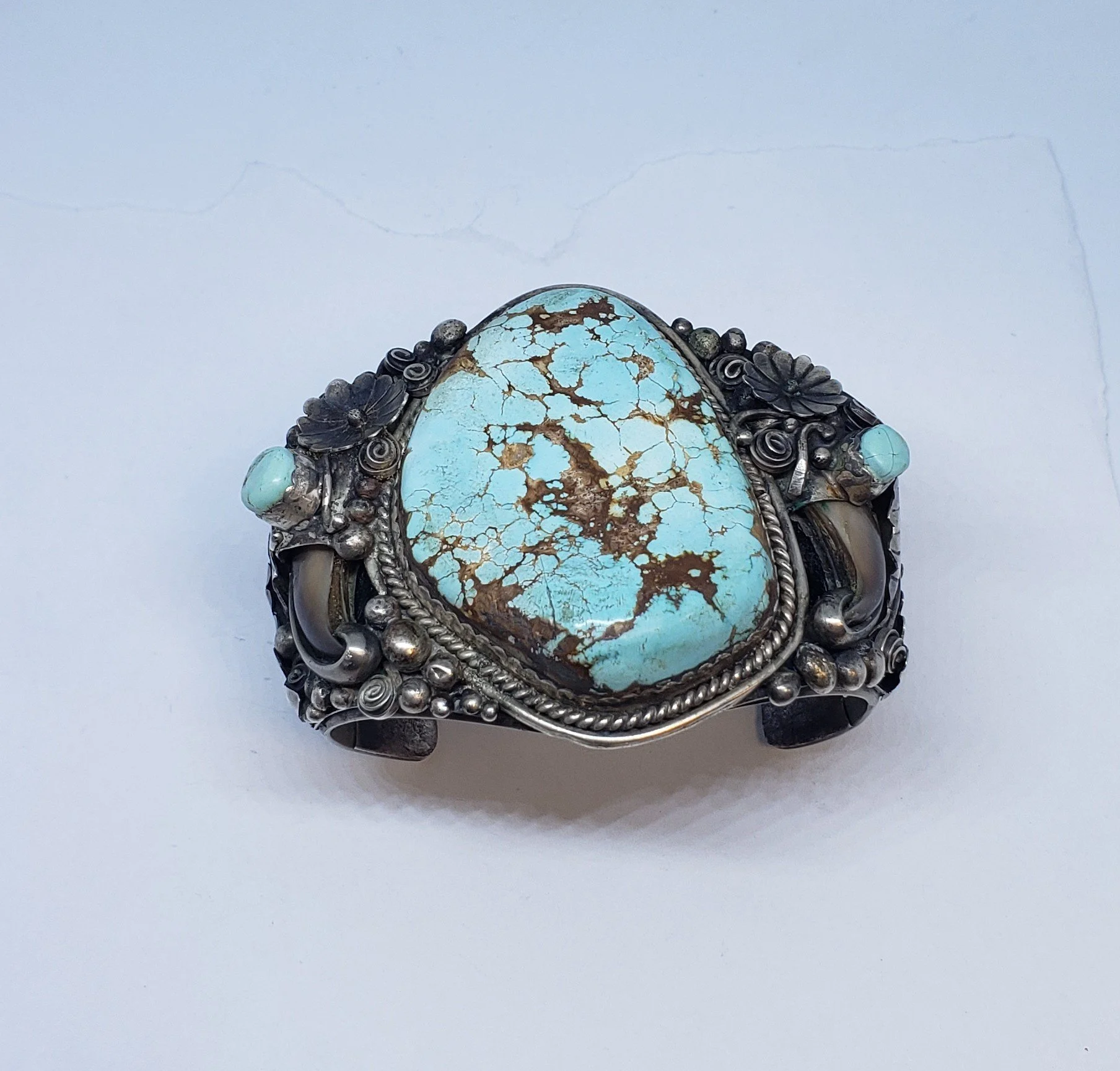 Vintage Sterling Silver Cuff Bracelet with Turquoise