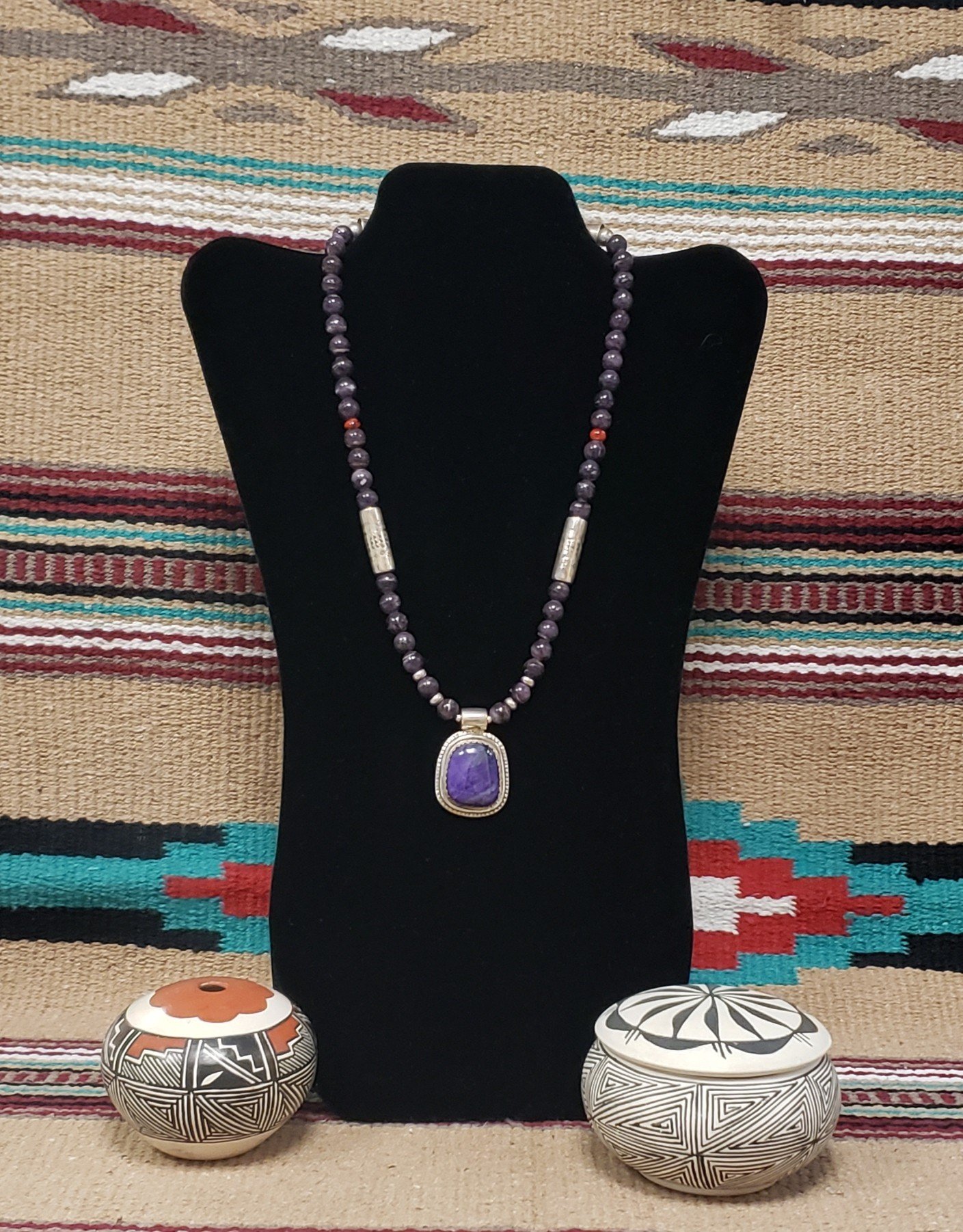 Purple and Red Spiny Oyster Necklace with Sterling Silver Beads