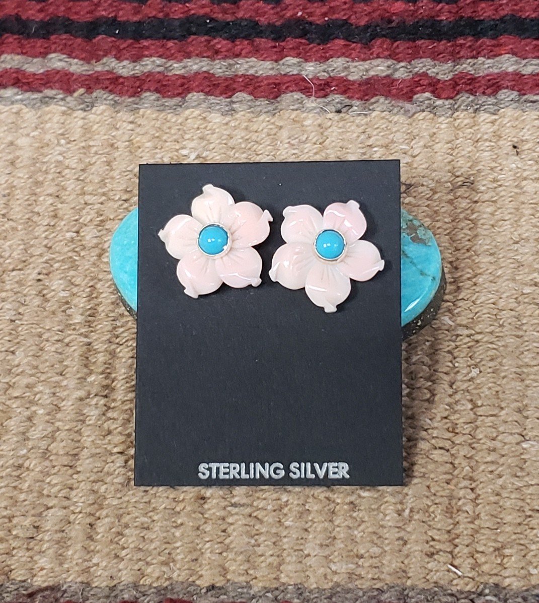Pink Conch and Turquoise Flower Post Earrings