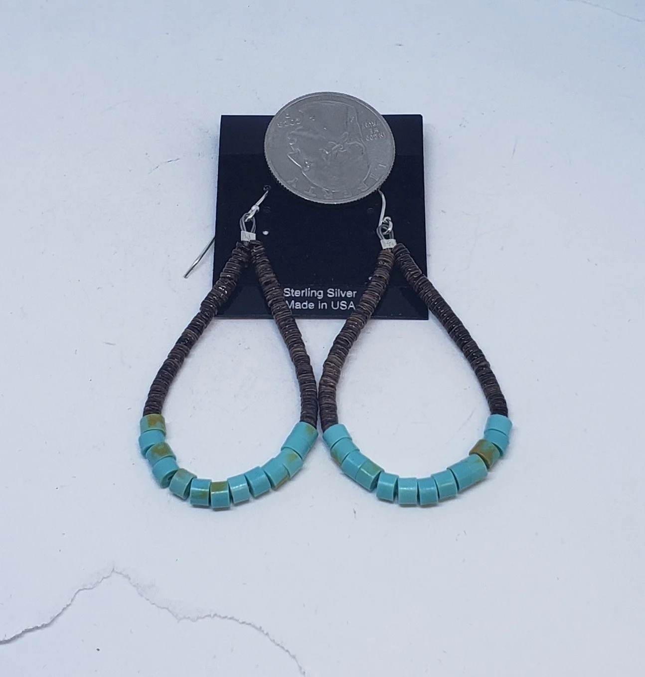 Turquoise and Heishi Bead Earrings with Sterling Silver