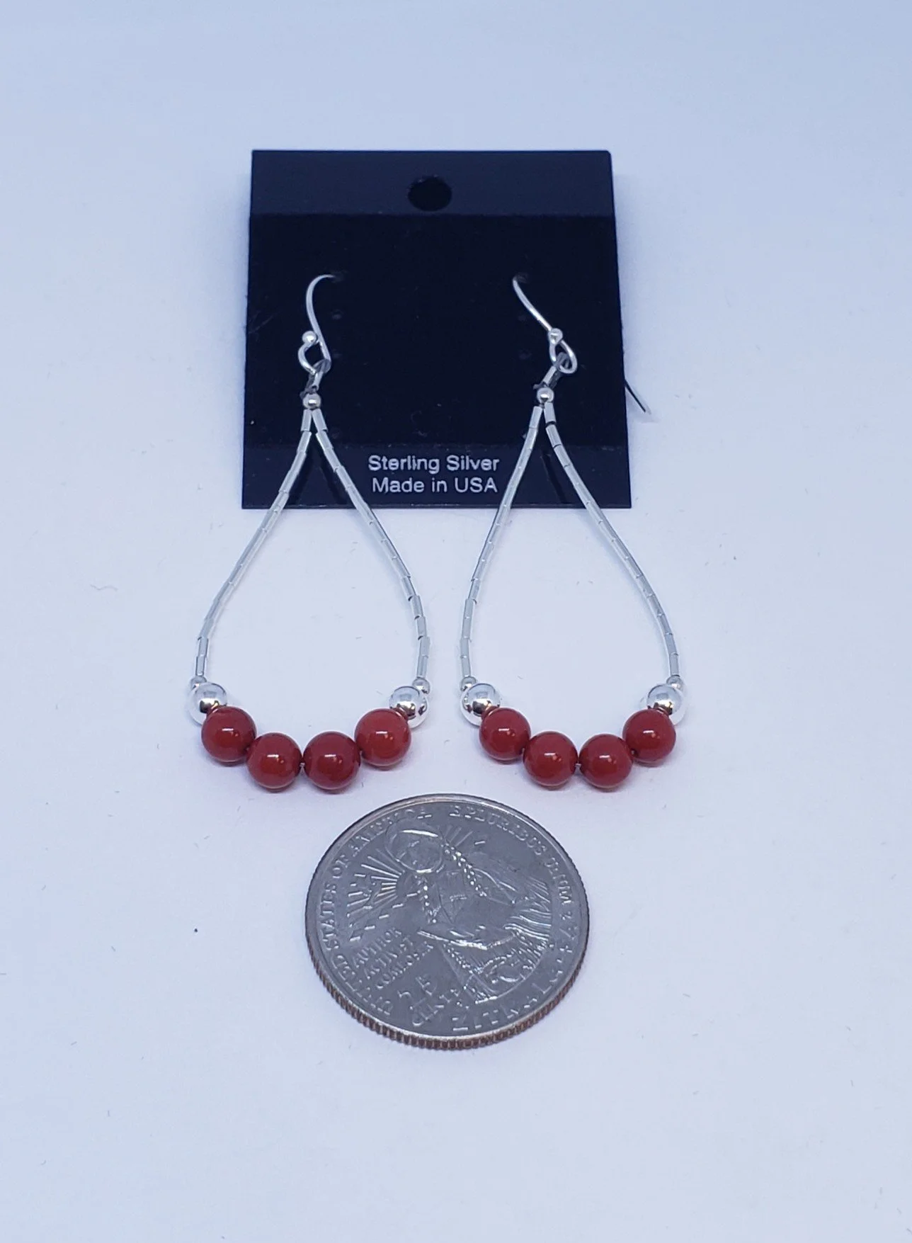 Coral Earrings with Silver Beads