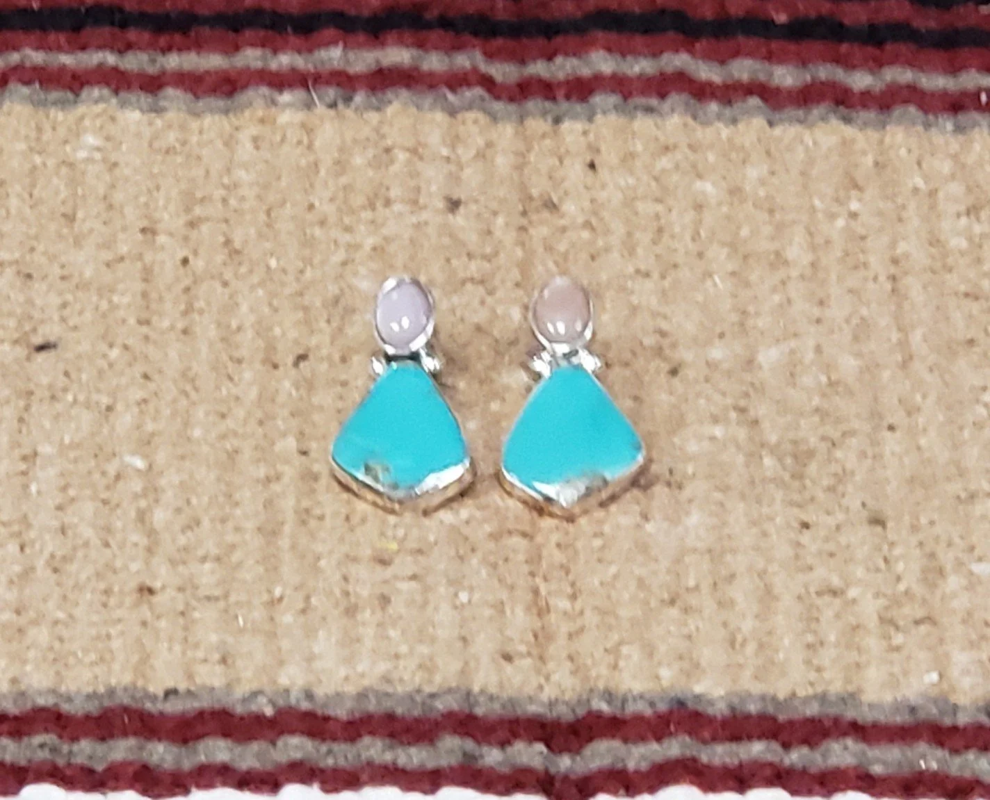 Turquoise and Rose Quartz Earrings with Sterling Silver