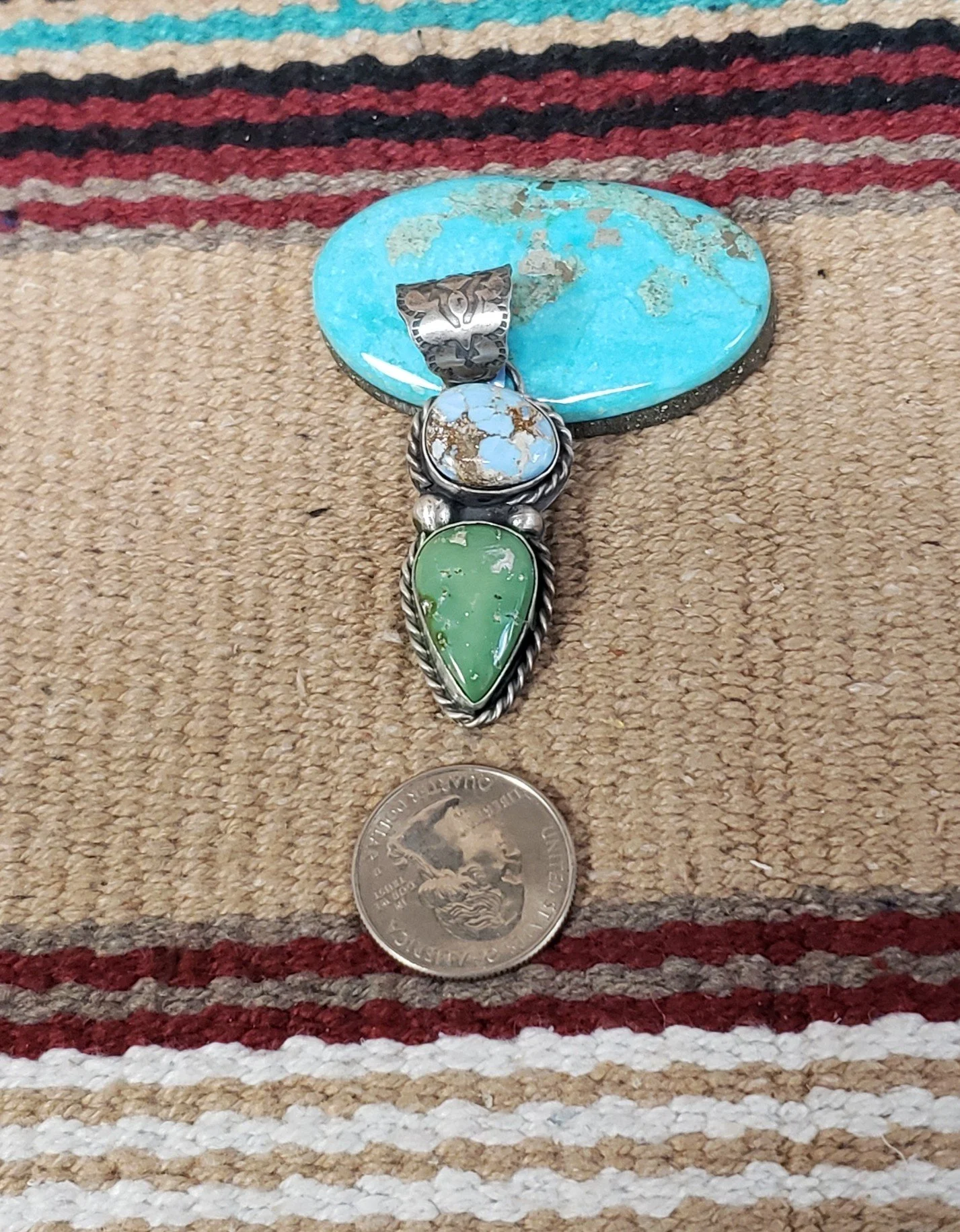 Double Stone Turquoise and Golden Hill Pendant with Sterling Silver
