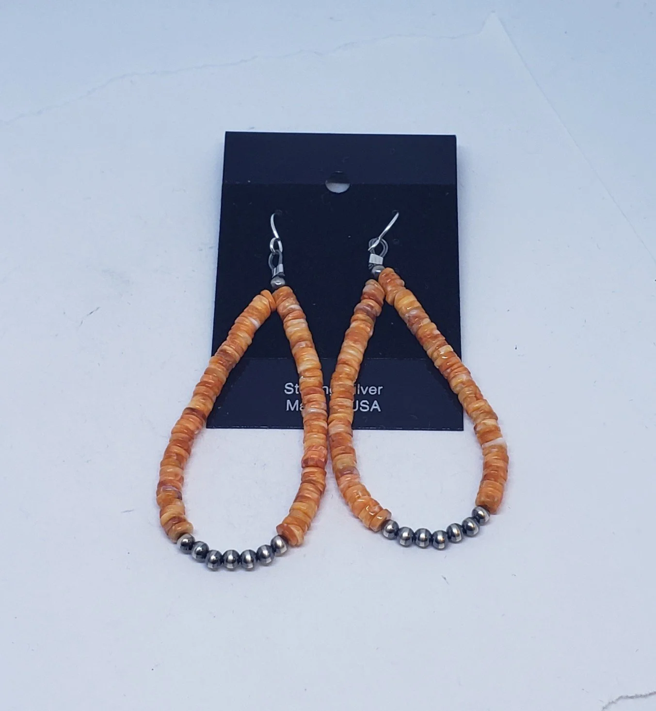 Orange Spiny Oyster Earrings with Sterling Silver Beads