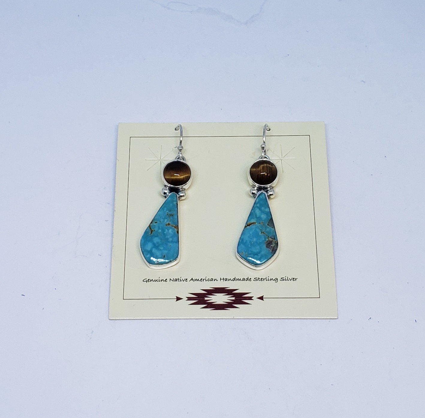 Tiger's Eye and Turquoise Earrings with Sterling Silver