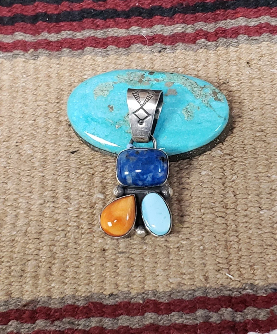 Cluster Pendant with Lapis, Orange Spiny Oyster, Golden Hill and Sterling Silver