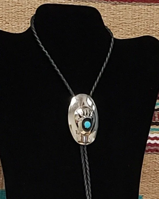 Nickel Silver and Turquoise Bear Paw Bolo Tie