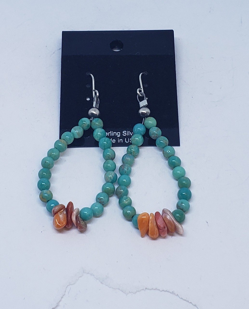 Turquoise and Orange Spiny Oyster with Sterling Silver