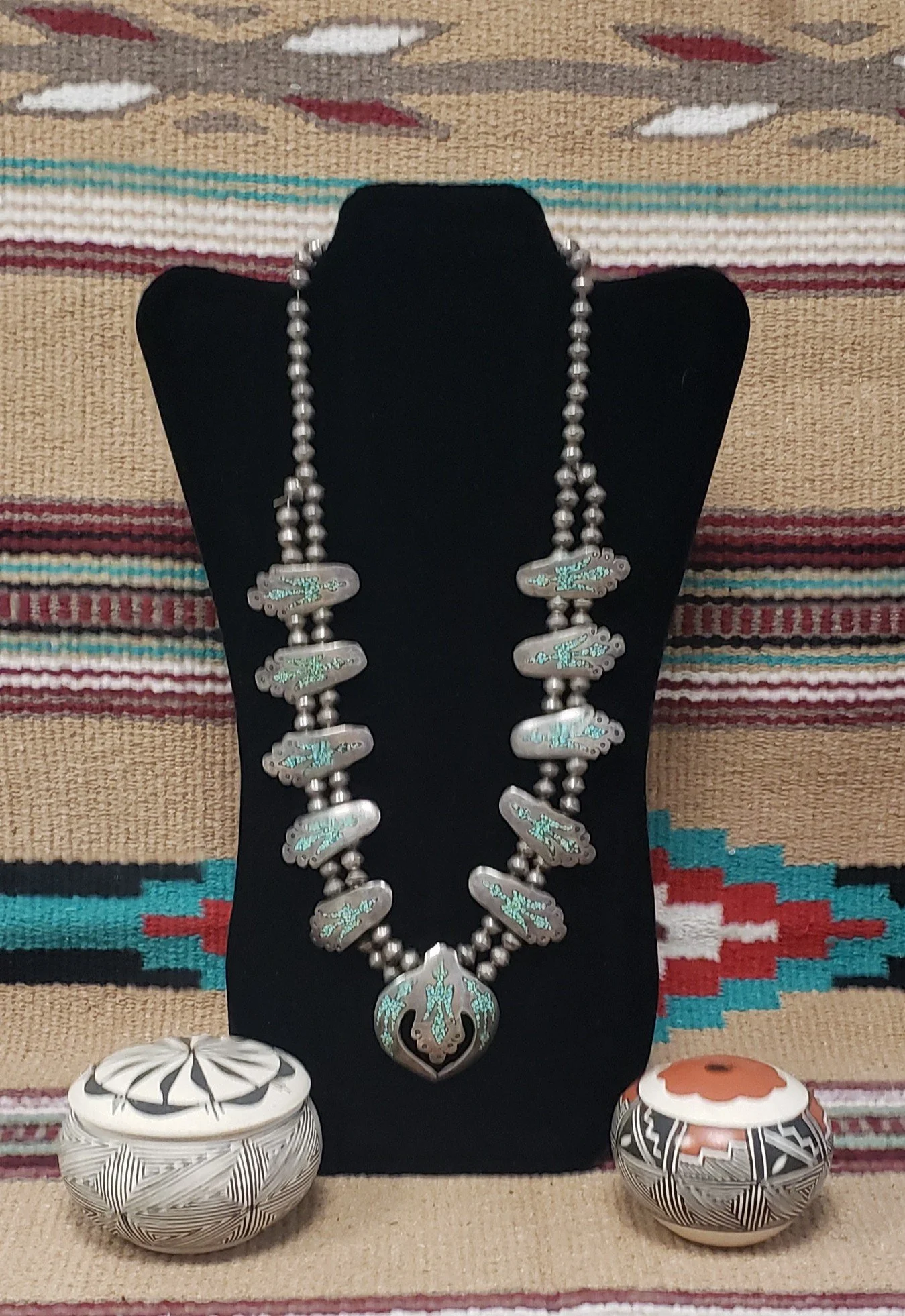 Vintage Sterling Silver Necklace with Turquoise Bear Paws