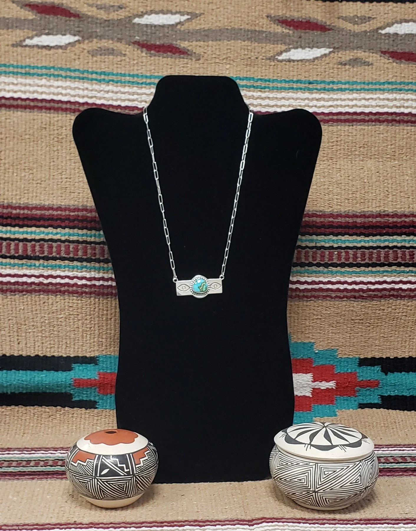 Sterling Silver Necklace with Turquoise and Eyes