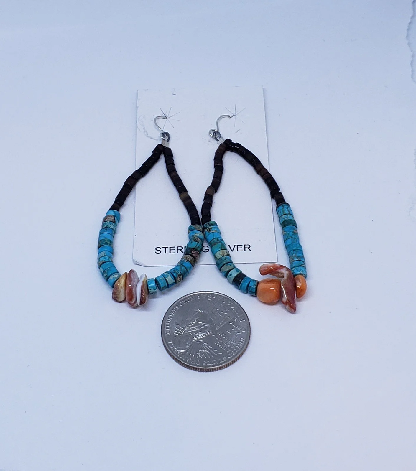 Turquoise Earrings with Spiny Oyster and Heishi Beads
