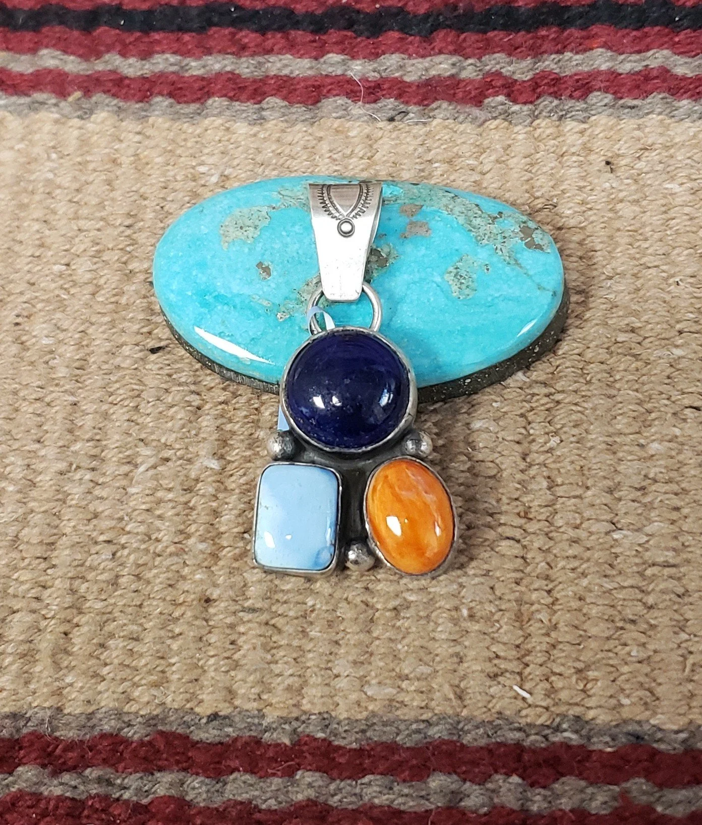 Cluster Pendant with Lapis, Orange Spiny Oyster, Golden Hill and Sterling Silver