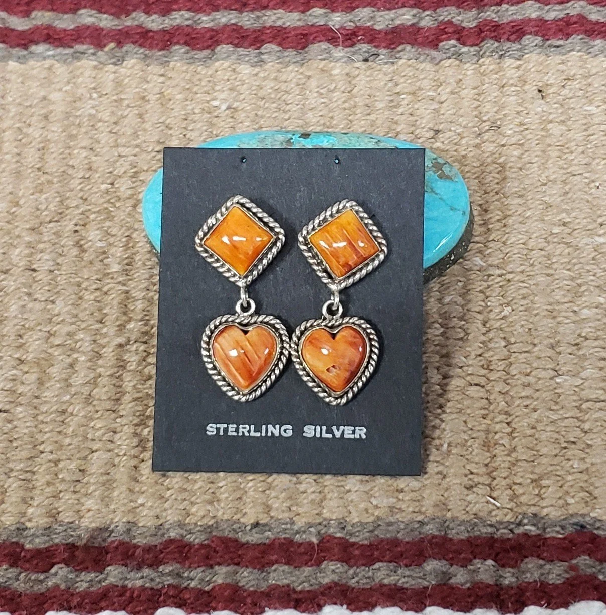 Orange Spiny Oyster Dangle Earrings with Sterling Silver